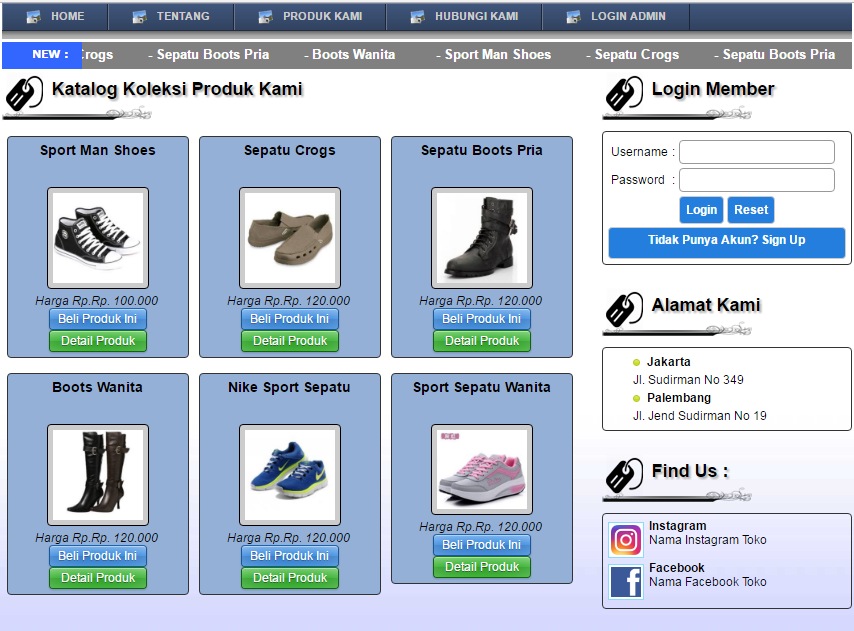 Source Code PHP E-Comerce Sistem Informasi Penjualan Sepatu Online free