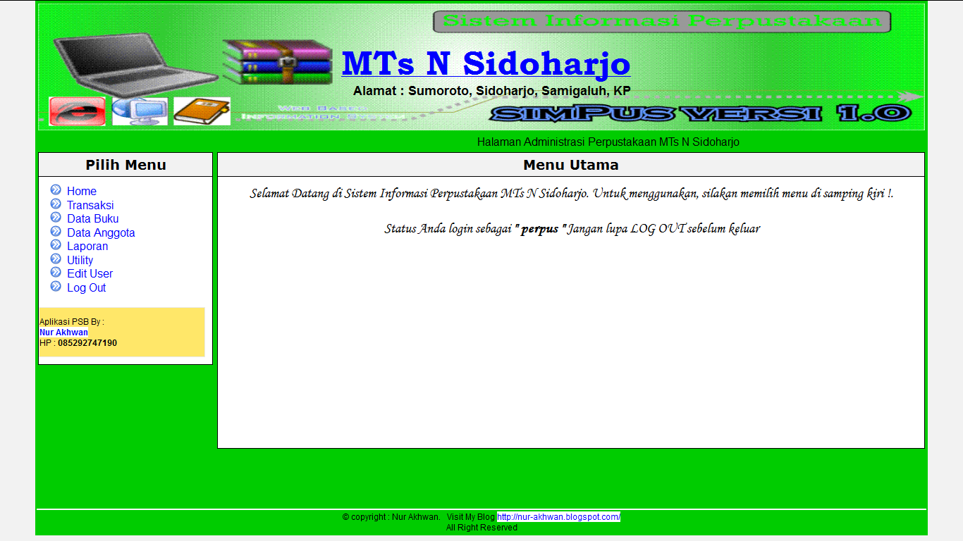 Source Code PHP Sistem Informasi Perpustakaan MTs Sidoarjo Dengan PHP MYSQL free